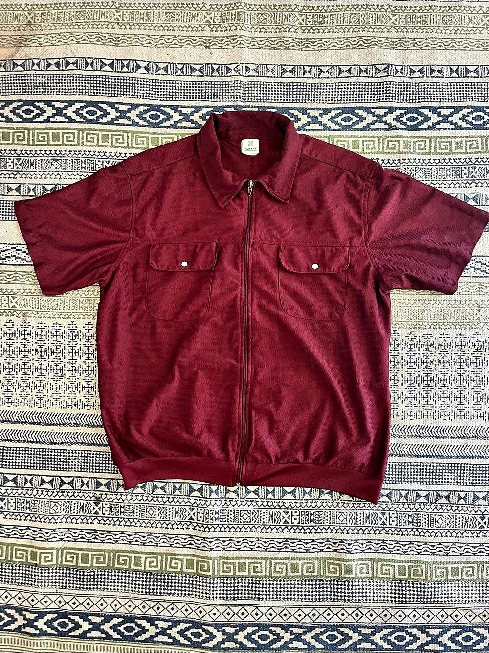 Haband Men's Short Sleeve Full Zip Textured Shirt with Pockets